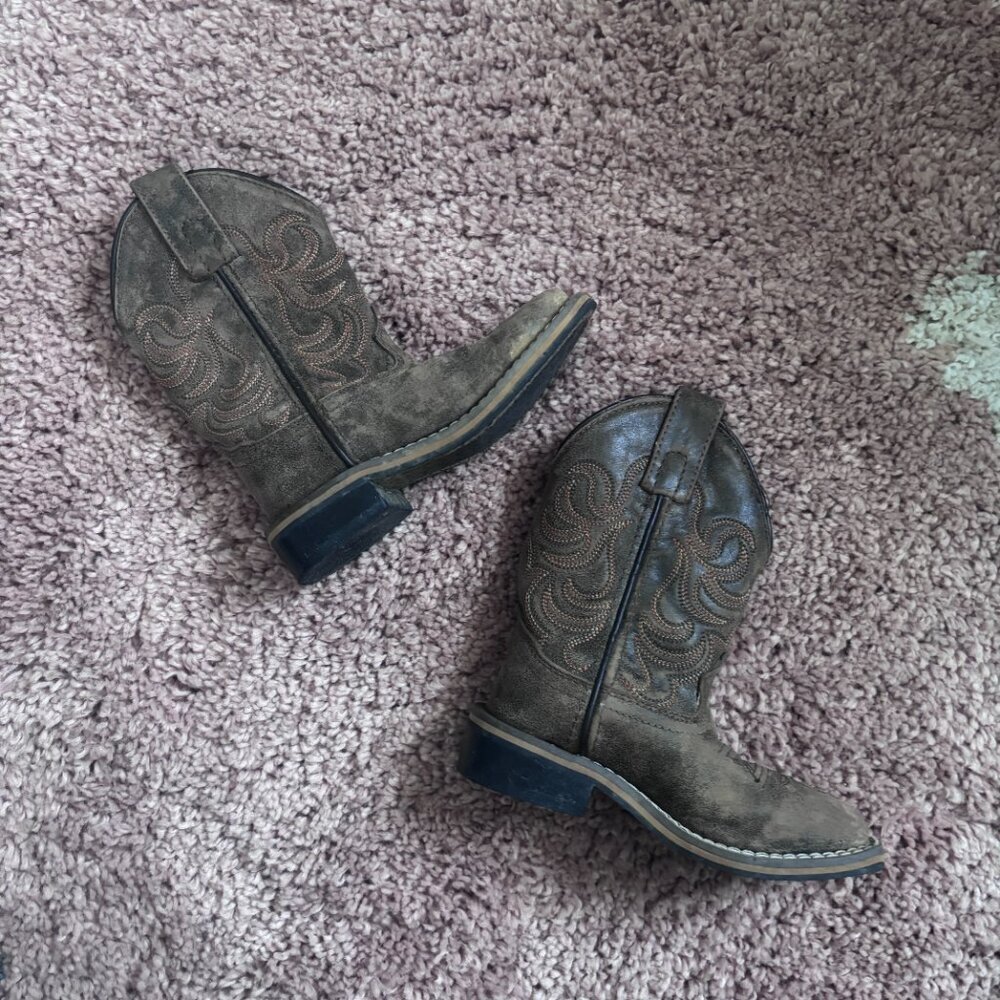 Smoky Mountain Western Boots Girls Size 9 Brown Leather Distressed Cowgirl 3850C - Picture 2 of 6